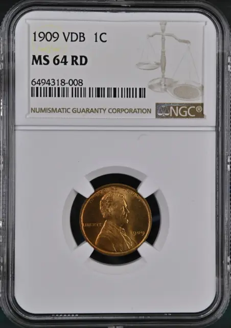 :1909-P Vdb 1C Lincoln Cent Key Date Near Gem Ngc Ms 64 Rd Red Highest Grades