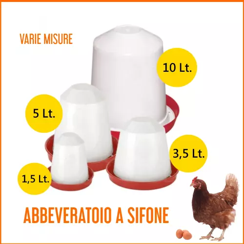 Abbeveratoio a Sifone Beverino Distributore Polli Galline Pulcini Tacchini Varie