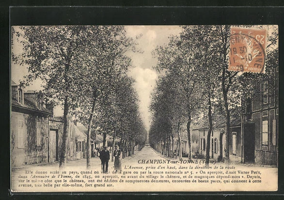 CPA Champigny-sur-Yonne, L'Avenue taken from a top, in the direction of the road