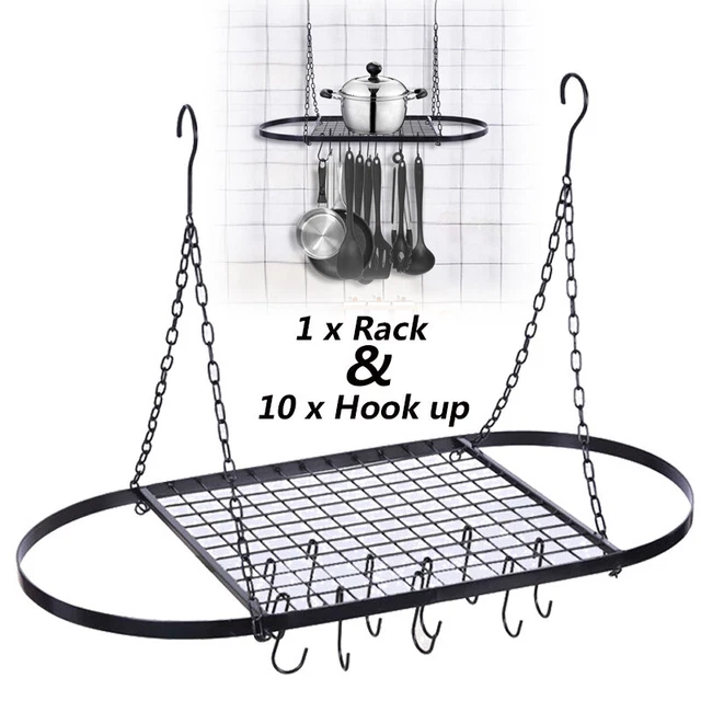 Oval Mounted Storage Rack,Pot And Pan Rack For Ceiling With 10 Hooks