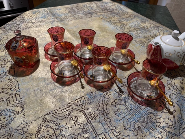 Servizio Da Tè In Ceramica Rosa E Oro | Teiera E Tazze Per 6 Persone | Stile Vintage - Foto 7