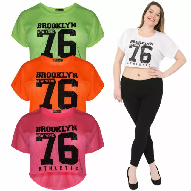 Top da baseball donna ragazza colore neon AirTech Brookyln Newyork 76 taglio irregolare
