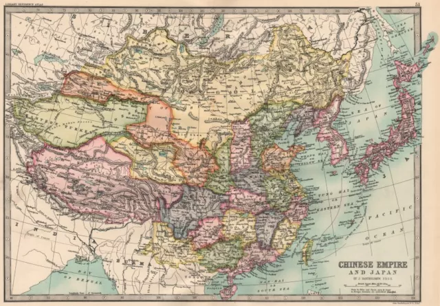 EAST ASIA. Chinese Empire and Japan. Korea. BARTHOLOMEW 1890 old antique map