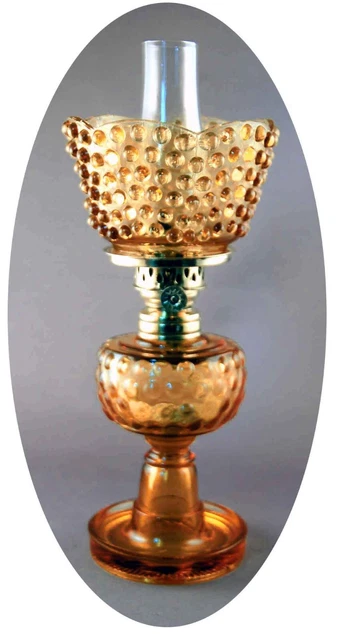 SCARCE Antique Amber Hobnail Miniature Oil Lamp, S1-477