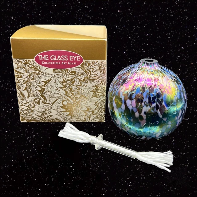 GLASS EYE STUDIO Oil Lamp Rainbow Iridescent Vintage Art Glass New In