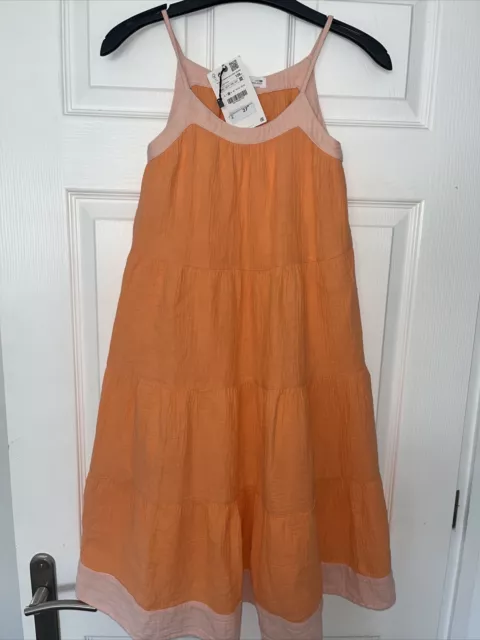 Girls Zara Orange Summer Holiday Dress Age 8 BNWT