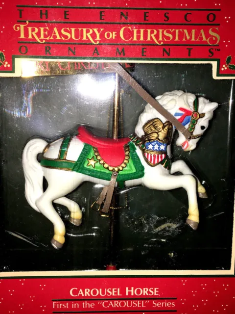 Enesco Recuerdo 1983 Carousel Caballo #1 Recaudación De Navidad Ornamento De Vtg