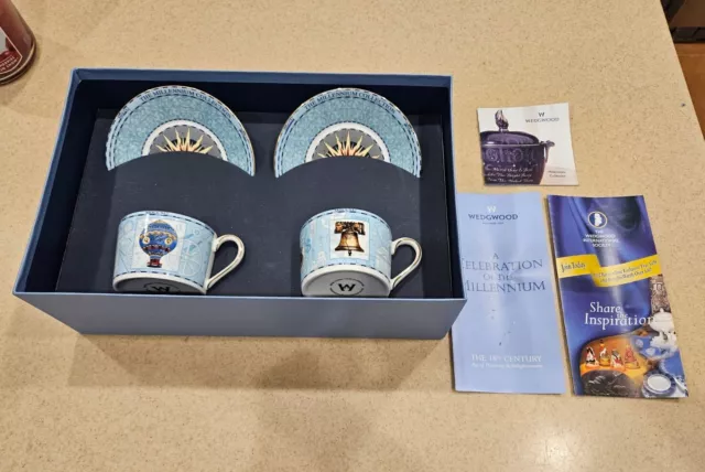 RARE WEDGWOOD BLUE MILLENNIUM 18th CENTURY BONE CHINA TEA COFFEE CUP SAUCER SET