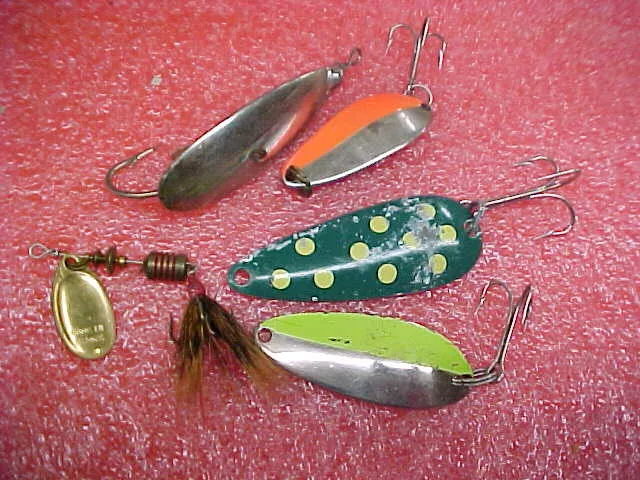 F3 LOT OF 5 fishing lures spoons spoon Little cleo Wigl Mepps aglia no.1  etc $20.00 - PicClick