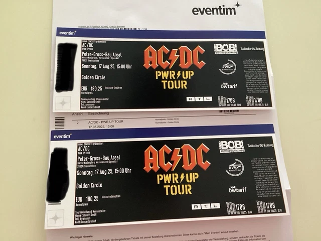AC/DC POWER UP Tour 2x Golden Circle Ticket Karlsruhe Rheinstetten 17. ...