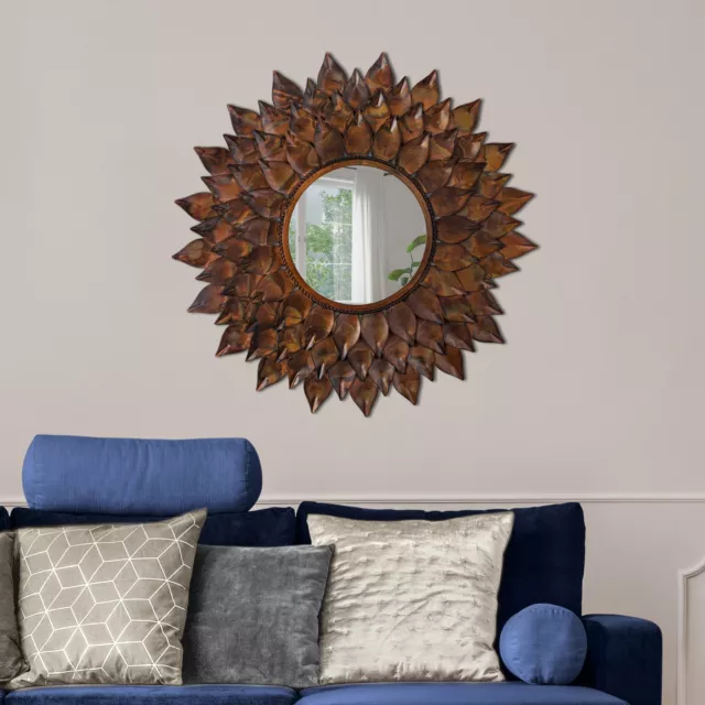 Miroir mural salon rond en métal marron design Rio de Janeiro Ø74cm WOMO-DESIGN®