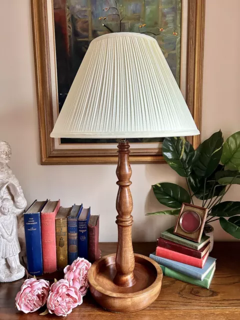 Vintage Beautiful Burr Walnut Turned Table Lamp (Optional Ivory Pleated Shade)