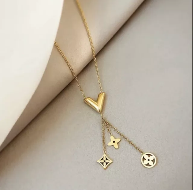 Stainless Steel Dangling Clover Necklace - 18k Gold Plated