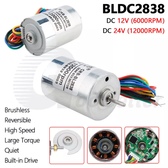 28mm Mini DC Brushless Motor 12V 24V High Speed Torque with Drive 6000/12000 RPM