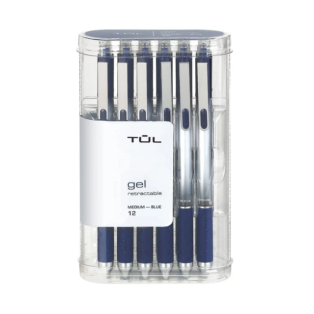 TUL Gel Pens, Retractable, Medium Point, 0.7 mm, Gray Barrel, Blue Ink, Pack ...