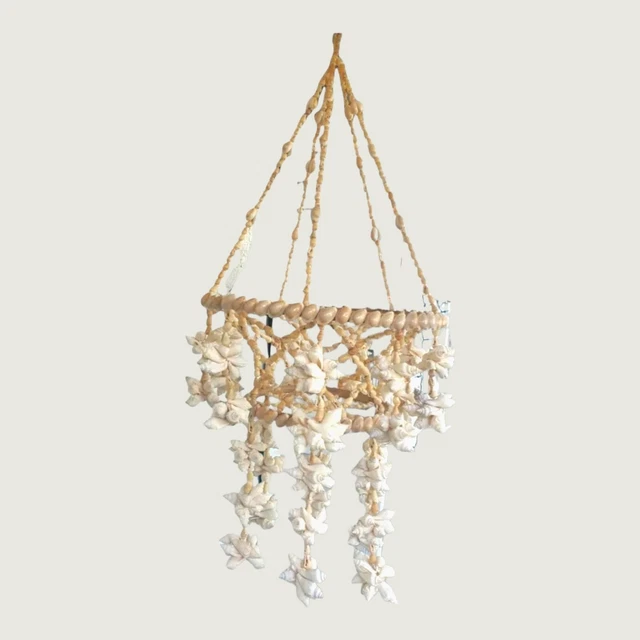 Vtg Cowrie Sea Shell Planter Macrame Style Hanging Beach House Boho 1970s 27"