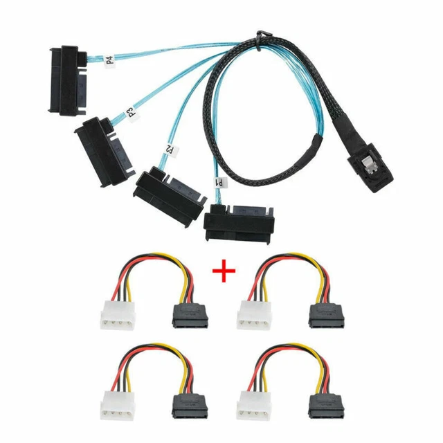 Cablecc Mini SAS SFF-8087 Kabel - Host Zu 4 SFF-8482 SAS Festplatten - 50 Cm Mit SATA Strom