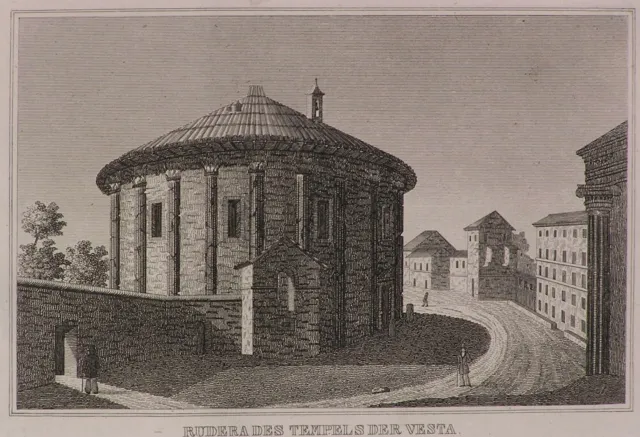 stampa originale del 1834 Tempio di Vesta Roma passepartout cm 25x30