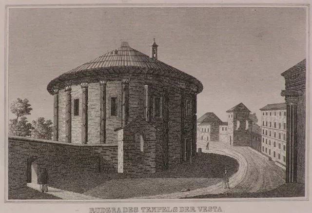 stampa originale del 1834 Tempio di Vesta Roma passepartout cm 25x30