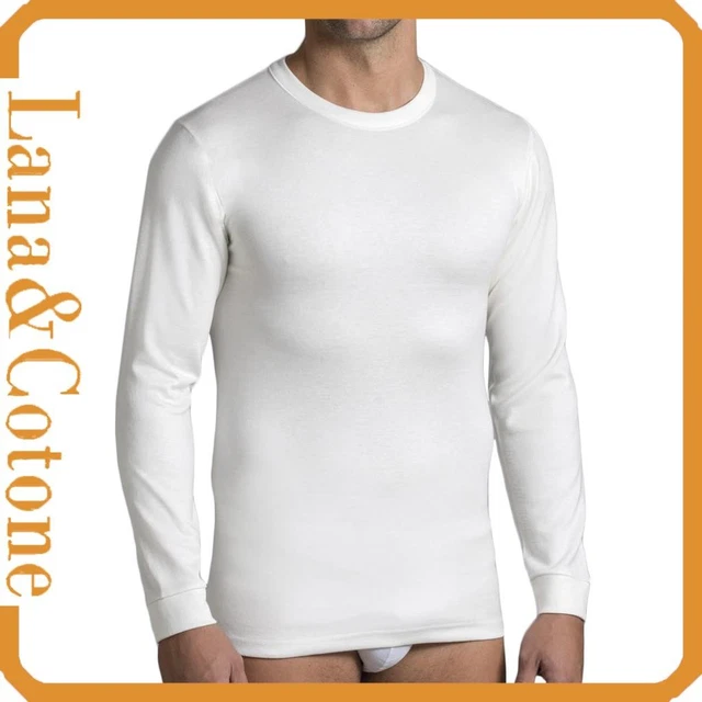 Maglia Intima Termica Uomo SalGiu &ndash; Lana E Cotone, Scollo V, Manica Lunga, Bianco, Prodotta In Italia (Taglie M-3XL)