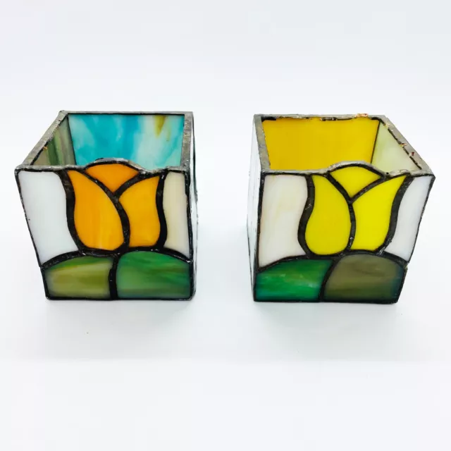 Stained Glass Votive Candle Holders Leaded  *TULIP* Flower Tealights 2.5"