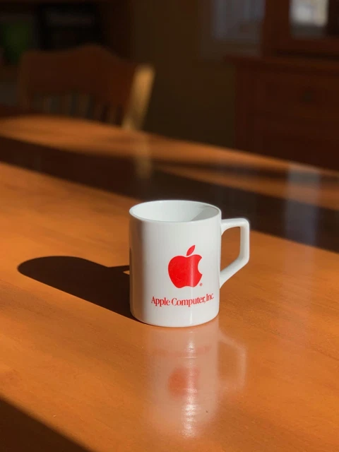 RARE Vintage 70's, 80's Apple Computer Red Logo Ceramic Coffee Mug Macintosh Mac