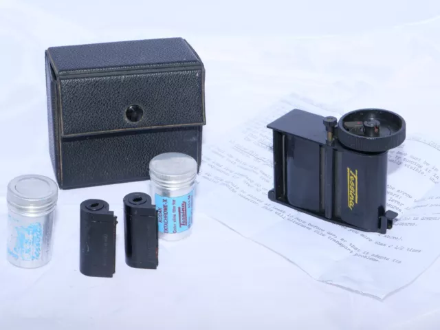 Tessina 35 Subminiature Camera Film Loader w/Case! BONUS- Two Film Cassettes.
