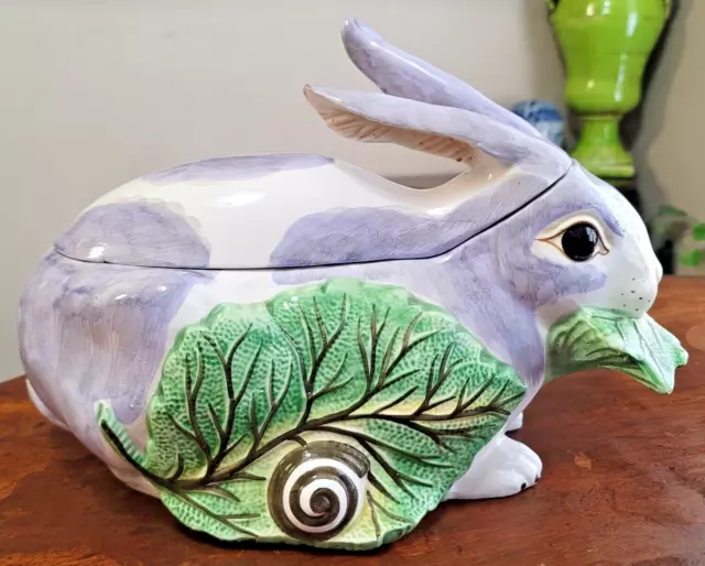 Vintage Mottahedeh Majolica Bunny Rabbit & Foliage Tureen
