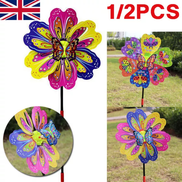 1/2X Butterfly Flower Windmill Colourful Wind Spinner Garden Yard Decor Kids Toy