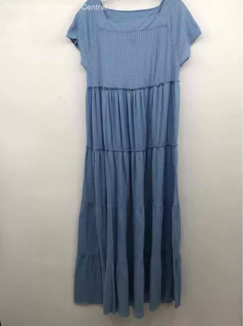 Free People Beach Womens Blue Short Sleeve Square Neck Pullover Maxi Dress Small