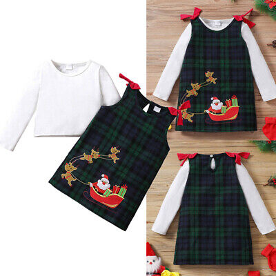 Toddler Baby Girls Christmas Long Sleeve Outfit Romper Dress Skirt Xmas Clothes