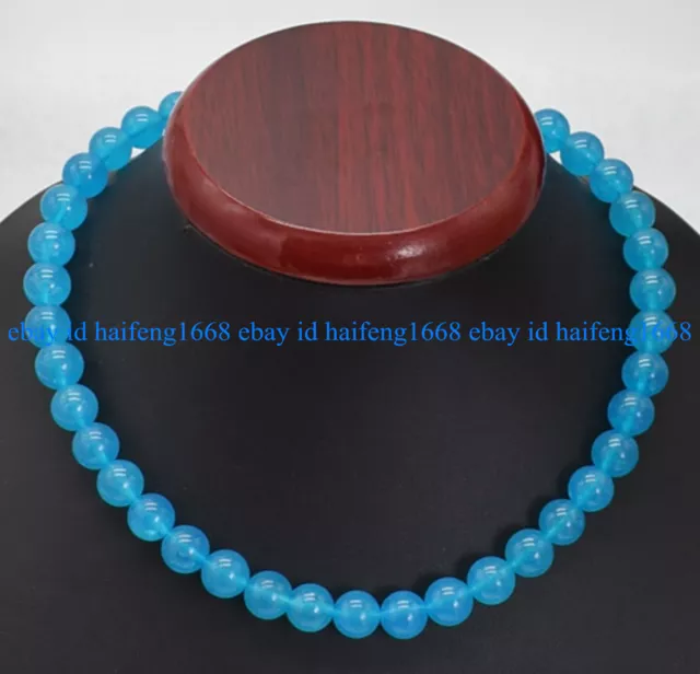 Natürlich 6/8/10/12mm Seltene Blaue Südamerika Topas Runde Perlen Halskette 18"