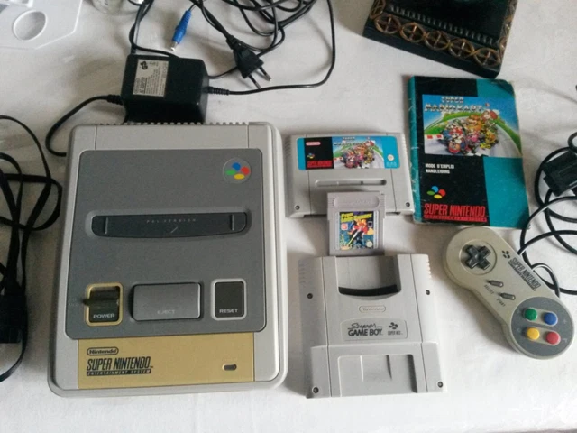 console super nintendo snes en pack avec mario kart fah + notice + super gameboy