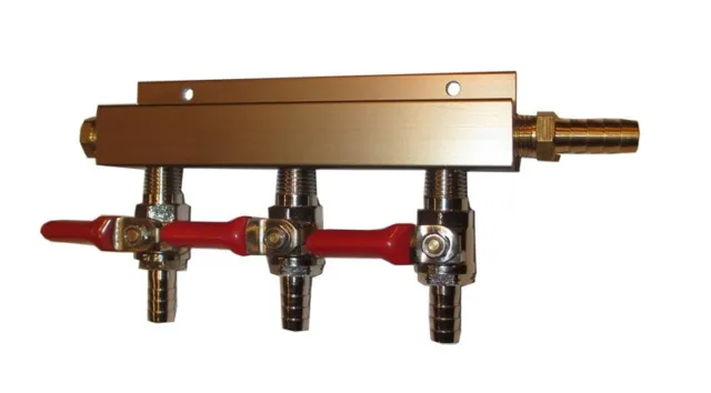 3 Way CO2 Block Manifold with 5/16" Barbs - Beer Gas Distribution Splitter