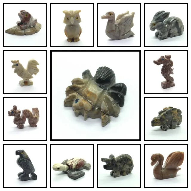 Soapstone Hand Carved Animals - Owl, Snake, Rabbit, Frog, Mice, Elephant & More 3