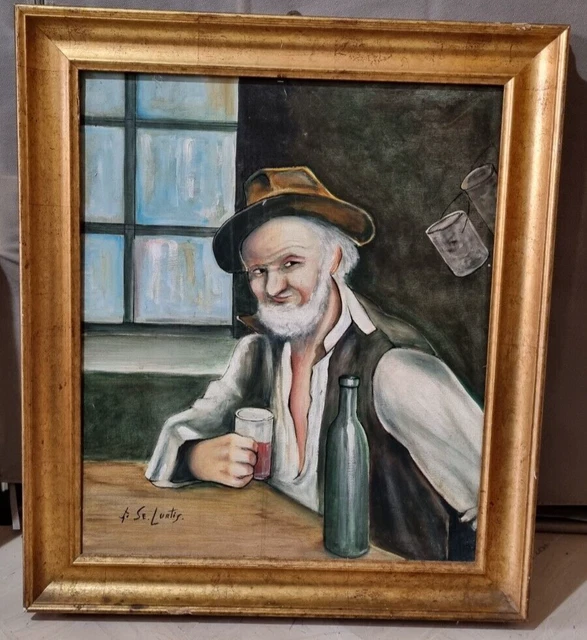 Il bevitore Olio su tela incorniciato 71 x 62 De Curtis - Replica vintage