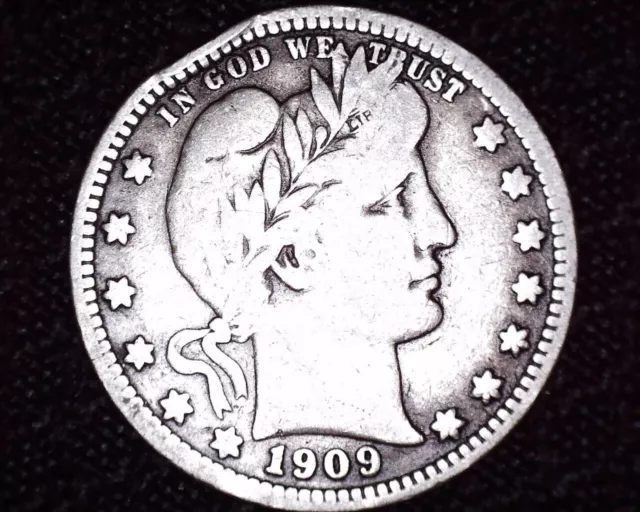 Very Nice 1909 P Barber Silver Quarter Great  Details  #BQ26