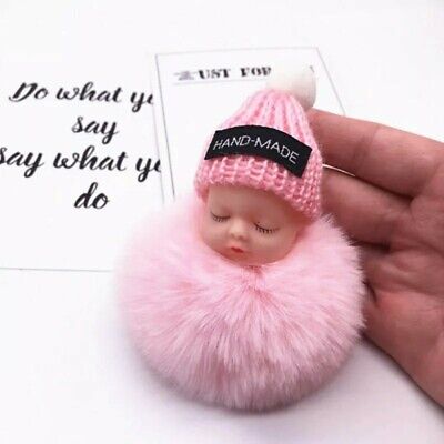 Portachiavi neonato, baby doll con PON PON color rosa idea regalo