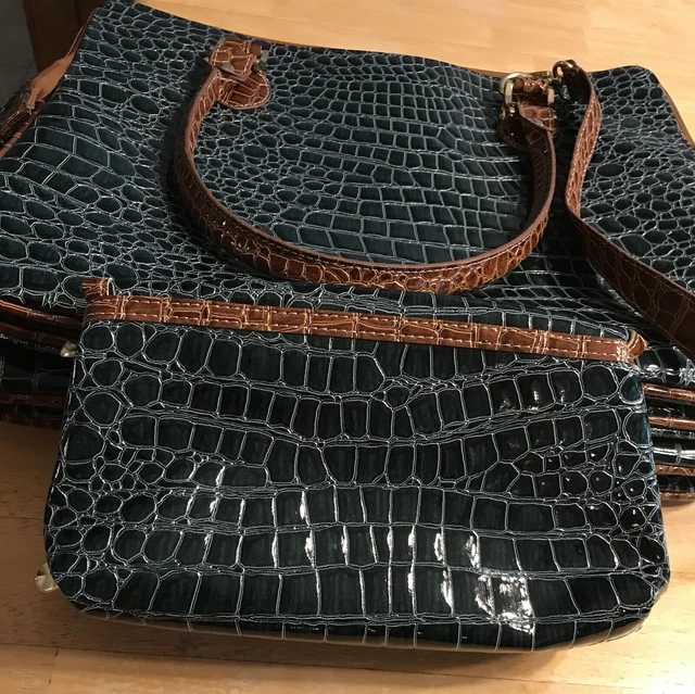 Samantha Brown Croc Embossed Carry On Set Green Camel 2