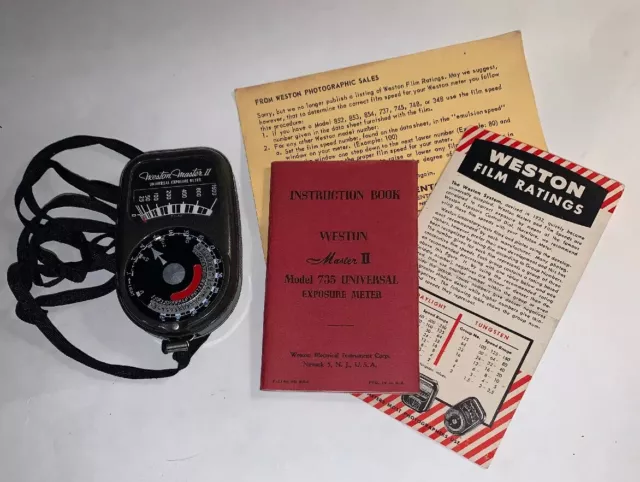 Weston Master II Universal Exposure Light Meter Model 735 with Manual & papers
