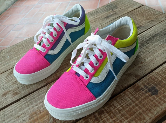 Vans Old SKool Shoes Neon Color kids size 3 Pink / Purple / Yellow