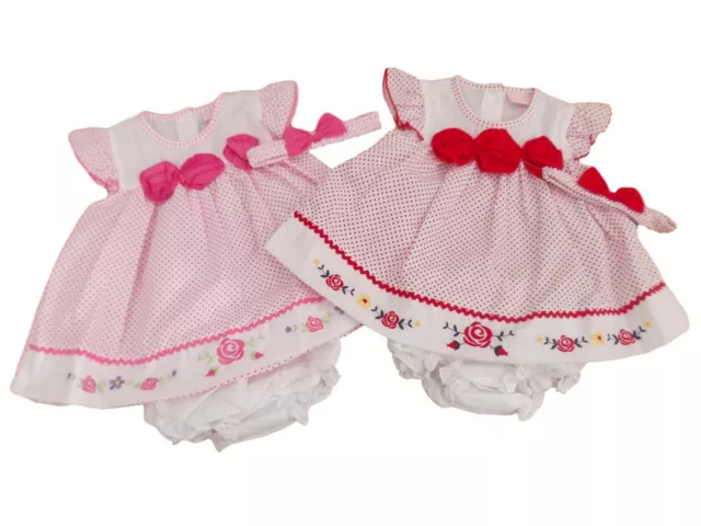 Baby Girls dress summer red or pink polka dot roses set outfit clothes