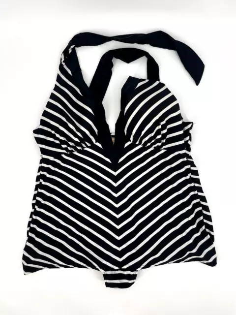 Swim By Cacique One Piece Swim Suit Size 20 black and white stripe plunge deep-V