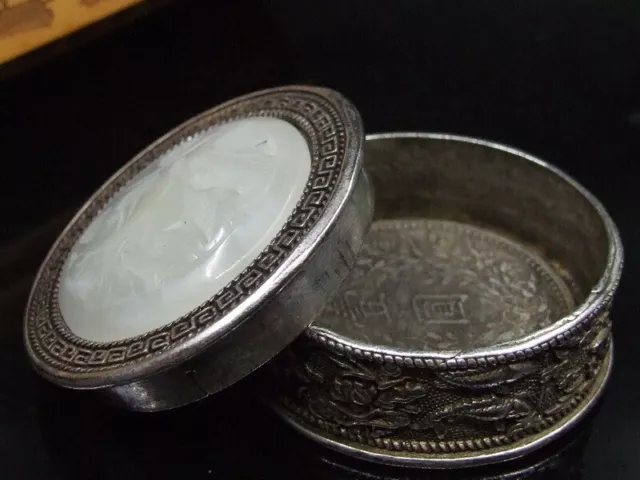 Antique Chinese Nephrite Celadon-HETIAN-OLD Hollow Jade Jewelry box Statues