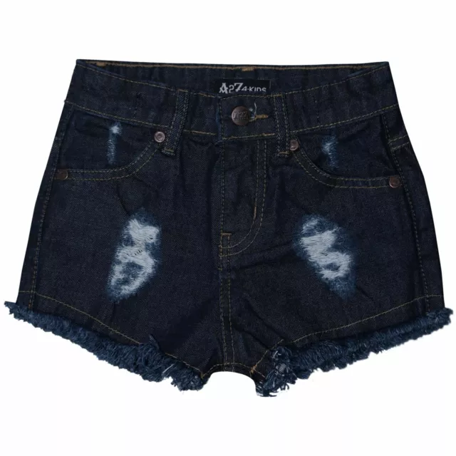 Kids Girls Shorts Dark Blue Denim Bermuda Skinny Ripped Jeans Summer Chino Short