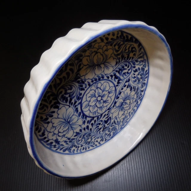 Plateau récipient vide-poche blanc bleu céramique porcelaine art nouveau N8099