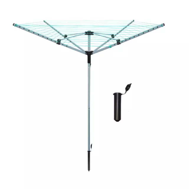 4 Arm Rotary Airer Outdoor Washing Line Clothes Dryer Free Ground Spike & Cover