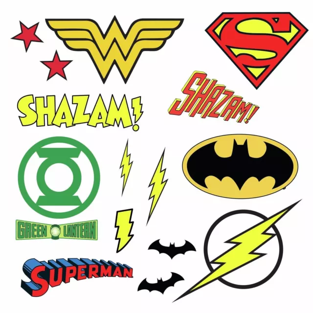 DC COMICS SUPERHERO LOGOS 16 Wall Decals Superman Batman Room Decor Stickers New