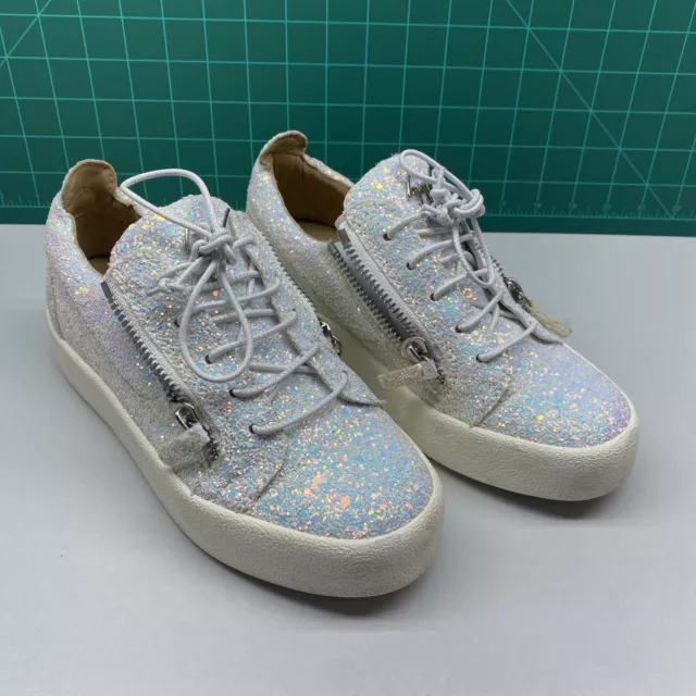 Giuseppe Zanotti Gail White Multi Sparkle Glitter Sneakers Size 37/6.5 Neverworn