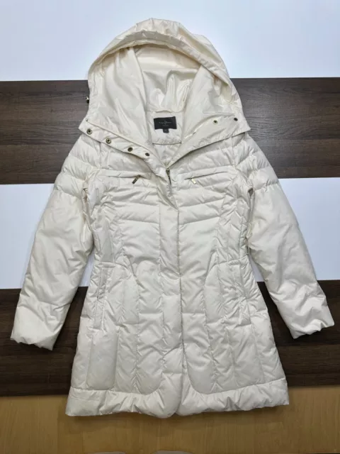 Cole Haan New York Womens M White Down Quilted Puffer Jacket Hooded Parka Coat